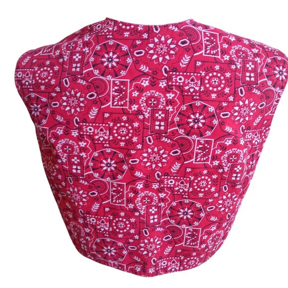 Vintage Women's S/M Crop Top 1970's 1of1 Handmade Red Bandana Print Country Vest - Picture 4 of 5